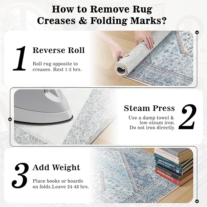 DCX Machine Washable Blue and Beige 3x5 Area Rug, Non Slip Stain Resistant Vintage Floral Rug for Kitchen Bathroom Front Door Throw Rugs Indoor, Soft Low Pile Small Rugs for Entry