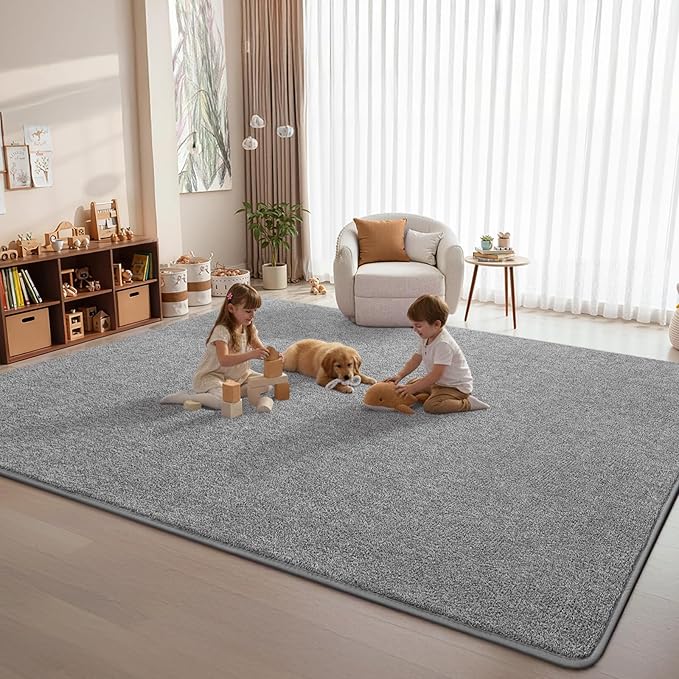 DweIke Rugs for Bedroom Living Room, 7x10 ft Grey Area Rug, Washable Memory Foam Indoor Carpet, Modern Non-Slip Ultra Soft Carpets for Kids Boys Girls Adults Nursery Dorm Home Decor