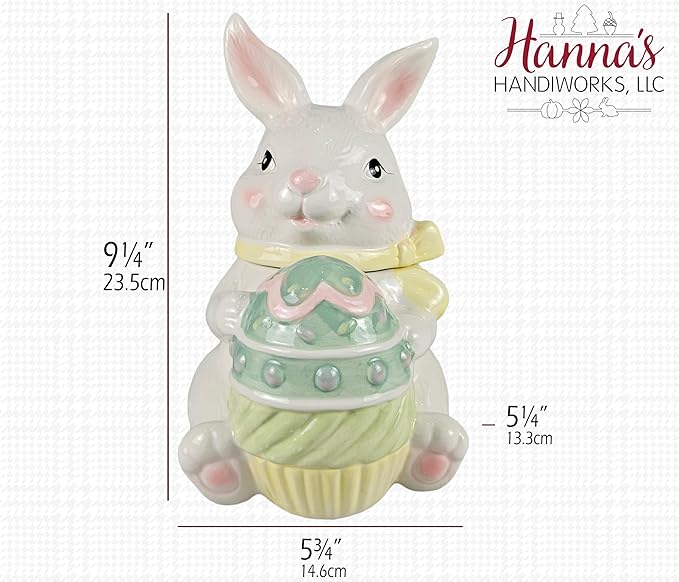 Hanna's Handiworks Easter Egg Bunny Cookie Jar – Ceramic Bowl Canister with Lid for Holiday Sweets, Desserts or Jelly Beans – Kitchen Countertop Decor for Parties at Home, Office, & School