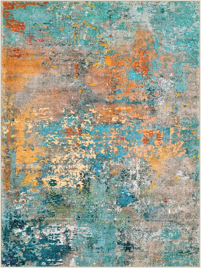 Lahome Modern Abstract Area Rugs 9x12 Living Room Rug, Washable Rugs for Living Room Bedroom Low Pile Non Slip, Colorful Large Soft Indoor Carpet for Dining Room Table Apartment Classroom