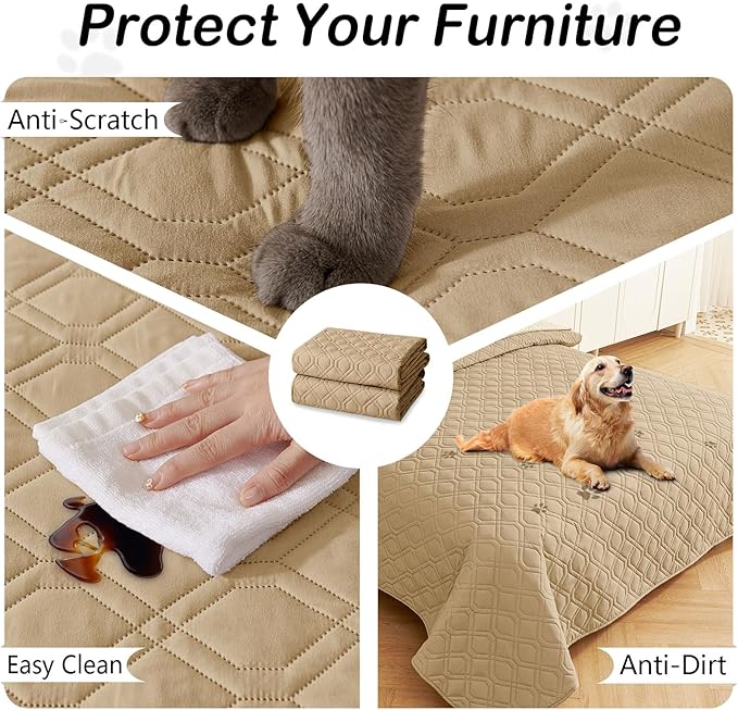 hyha Waterproof Dog Bed Blanket, Soft Pet Blankets, Waterproof Couch Cover for Dogs, Reversible Sofa Covers Washable for Furniture (68x82 Inch, Camel/Beige)