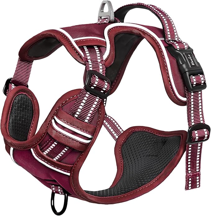 HEELE Dog Harness for Medium Dogs No Pull Dog Vest Harness with Soft Padded Handle Reflective for Outdoor Training, Burgundy Red, M