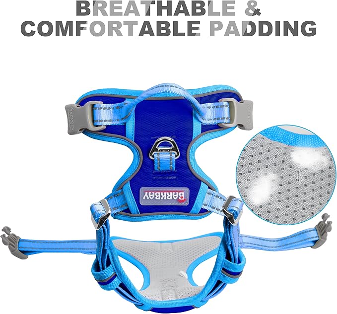 BARKBAY No Pull Dog Harness Front Clip Heavy Duty Reflective Easy Control Handle for Large Dog Walking(Sapphire Blue & Blue,S)