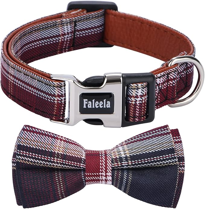 Faleela Soft &Comfy Bowtie Dog Collar,Detachable and Adjustable Bow Tie Collar,for Small Medium Large Pet (Red and White, Small (Pack of 1))