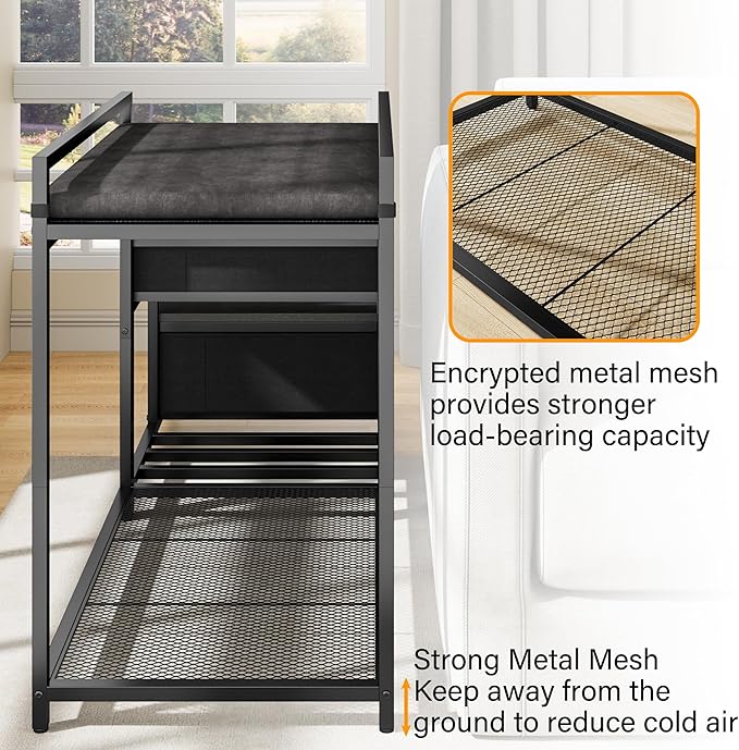 Pet Bunk Bed with Stairs and Storage, Dog Beds Attachment to Human Bed, Bedside Dogs Cot for Small, Medium Cats & Dogs, Pet Window Perch (Black)