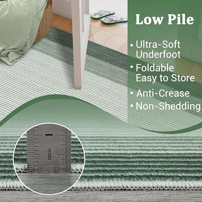 GarveeHome 5x7 Rugs for Bedroom Living Room Machine Washable Rugs Bordered Rug Modern Solid Border Rug Non-Slip Stain Resistant Rug Neutral Accent Carpet for Dining Room Table Apartment Office Green