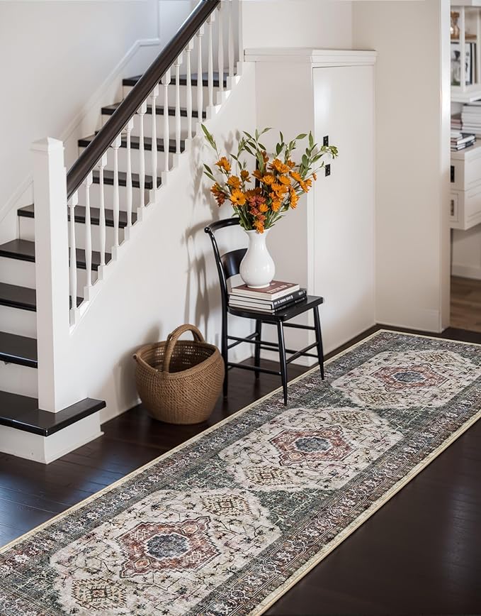 Lahome Oriental Hallway Runner Rug, 2.5x8 Kitchen Runner Non Slip Ultra-Thin, Soft Washable Hallway Rug Non Shedding Long Carpet for Entryway ?랰aundry Room Bathroom, Brown/Grey