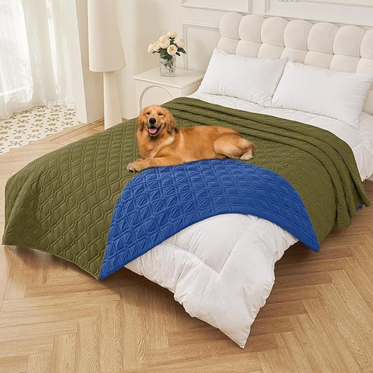 Smiry Reversible Waterproof Couch Covers for Sofa, Washable Dogs Pet Couch Covers for 3 Cushion Sofa Pet Friendly, Water Resistant Furniture Protector Slipcover, Geometric (82"x120", Green/Navy)