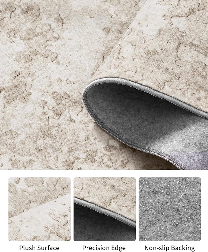 Art&Tuft Runner Rug 2'6x6' - Anti-Slip Backing Abstract Hallway Rug, Stain Resistant Kitchen Rugs, Foldable Machine Washable Area Rug 2.6x6, Beige