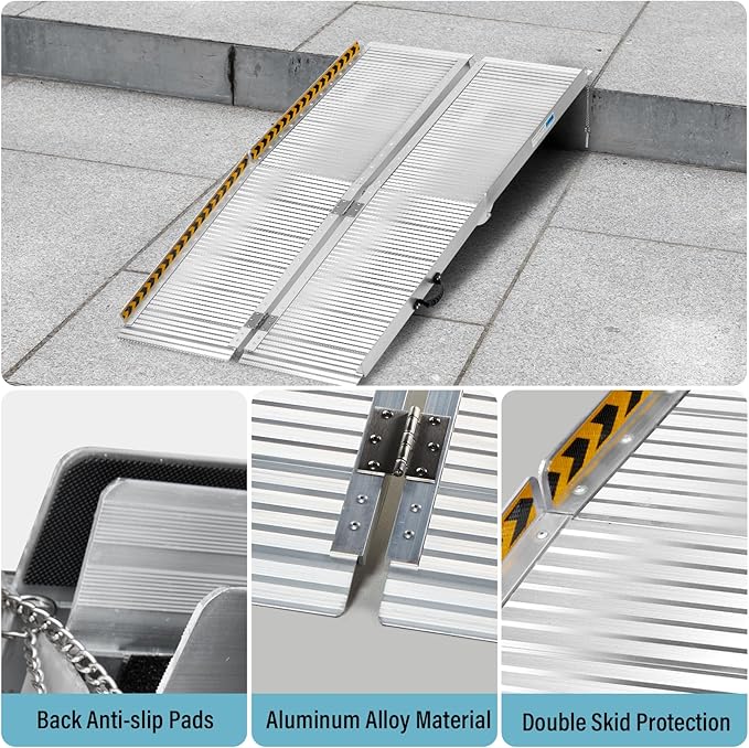 7FT Wheelchair Ramp, Anti-Slip Aluminum Folding Portable Handicap Threshold Entry Ramp for Home, Doorways Steps, Scooter, Stairs, 600LBs Capacity