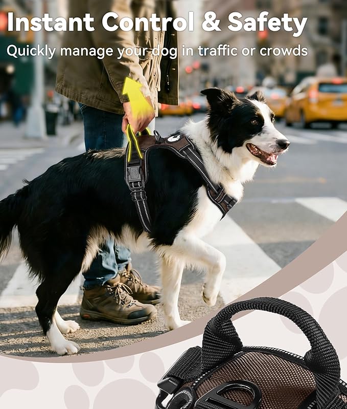 Joytale No Pull Dog Harness for Extra Large Dogs, Reflective Pet Vest with Front Clip, Adjustable Soft Padded Harnesses with Easy Control Handle for Training and Walking, Brown, XL