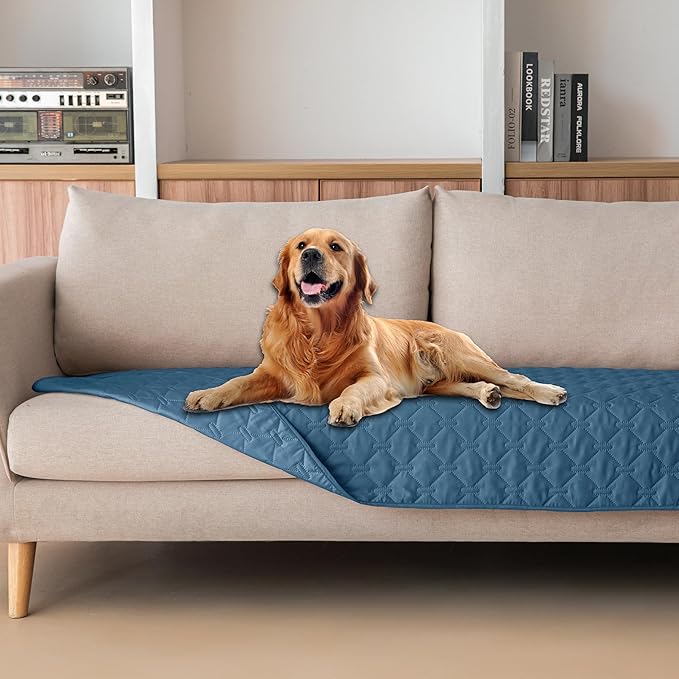 gogobunny 3X Stronger Waterproof Pet Blanket, Scratch Proof Furniture Protector for Dogs Cats, Reversible Cover 30x70 Inch, Dark Blue