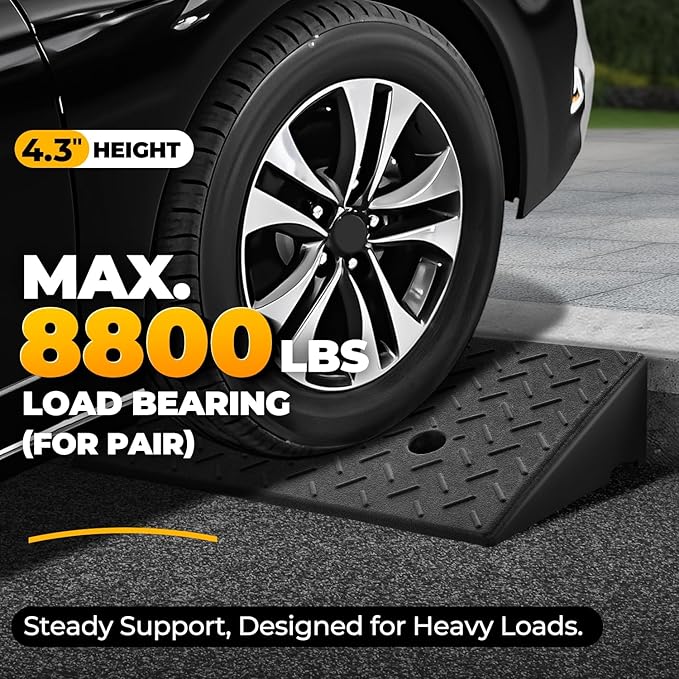 Auto Dynasty Rubber Curb Ramps, 4.3" Lift Height Curbside Driveway Ramp, 4410 LBS/2T Capacity Sidewalk Curb Ramp for Cars Trucks Bikes Motorcycles Wheelchairs, 2 Pack