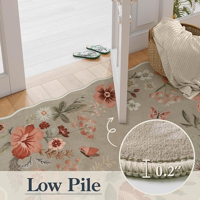 Lahome Floral Runners for Hallways, 2'6''x8' Kitchen Runner Rug Non Slip, Soft Washable Runner with Rubber Backing Carpet for Laundry Bedroom Bathroom(Brown)