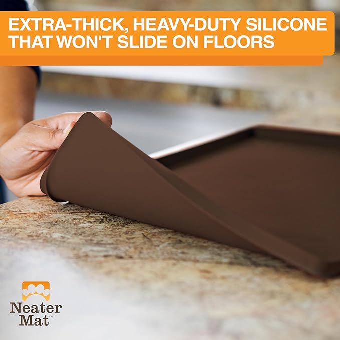 Neater Pet Brands Neater Mat Pet Mats for Food and Water, Cat & Dog Bowl Mat Waterproof Silicone, Feeding Tray, Dog Food Mats for Floors, Placemat w/Raised Edge for Under Bowls, 32" x 24", Brown