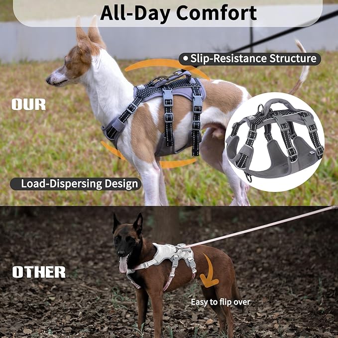 Huntboo Reflective Dog Harness with Handle, Escape Proof, No Slip, Breathable, Lightweight, Adjustable Lift Harness for Small, Medium, and Large Dogs Walking, Training, and Running Gear(Black,M)