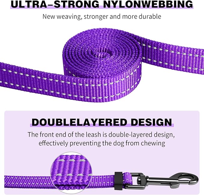 Kazazoo Hands-Free Dog Leash Adjustable Length 5-8 Ft, Waist for Dog Walking, Running for Small &Medium Dogs with Reflective Strips, Ballistic Nylon, Waist Belt, Lightweight Purple