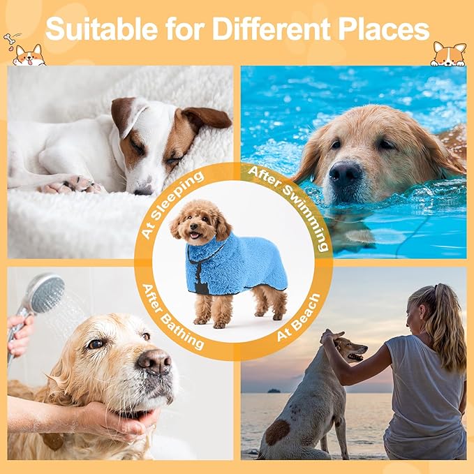 Bienbee Dog Bathrobe, Quick Drying Super Absorbent Dog Robes for After Bath, Warm Keeping Dogs Towel, Dogs Bath Supplies, Light Blue S