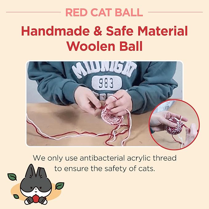 JAYU PET Red Cat Ball [W/Bell Version] - Handmade Silvervine Cat Toy with Catnip, Interactive Matatabi Ball for Indoor Cats & Kittens, Feline Play Toy & Gift (2.7 inch)