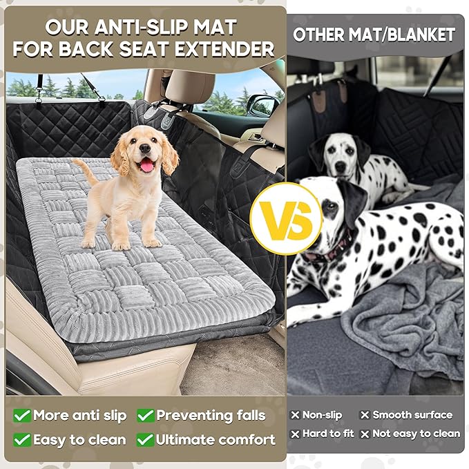 Dog Car Bed Mat, Non-Slip Backseat Extender Pet Blanket, Plaid Dog Bed for Trucks, Sedans & Large SUVs, Chew-Resistant Travel Pad for Dogs, Easy Clean & Scratch-Proof & Comfort竊?6"x28.7" Light Gray