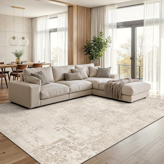 Art&Tuft Washable Rug, Anti-Slip Backing Abstract 6x9 Rug, Stain Resistant Rugs for Living Room, Foldable Machine Washable Area Rug (TPR53-Beige, 6'x9')