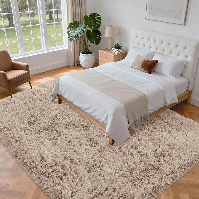 5x7 Area Rug for Living Room: Ultra Soft Fluffy Rug Modern Large Thicked Shag Rug for Bedroom Non Slip Indoor Fuzzy Carpets for Girls Kids Room Nursery Dorm Home Decor Camel