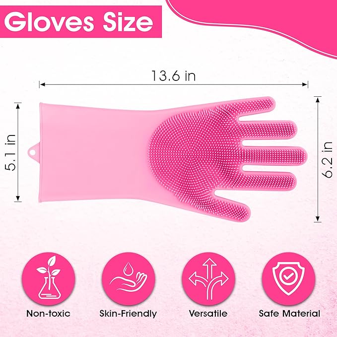 Pet Grooming Gloves, High-Density Silicone Gloves with Enhanced Five Finger Design for Bathing and Massaging Dogs and Cats (Pink)