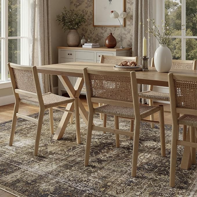 DCX Washable 5x7, Kid & Pet Friendly with Rubber Back Non Slip, Stain Resistant Vintage Rug for Living Room, Bedroom, Home Office, Soft Low Pile Large Farmhouse Distressed Carpet, Brickred