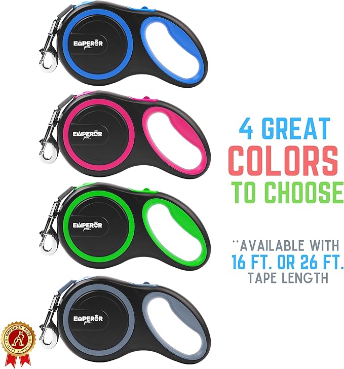 Emperor Pets 16 Feet Retractable Dog Leash Large Dogs - Up to 110lbs, Heavy Duty Leash Retractable 26 ft, Dog Leashes for Large Breed Dogs -GN16