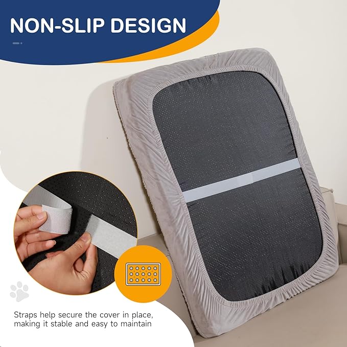 Dog Bed Cover Replacement - Washable, Waterproof, Quilted Sofa Pillow Cover for Dogs/Cats - Ultra Soft Plush Pet Bed (Grey, 54.0" L x 44.0" W x 8.0" Th)