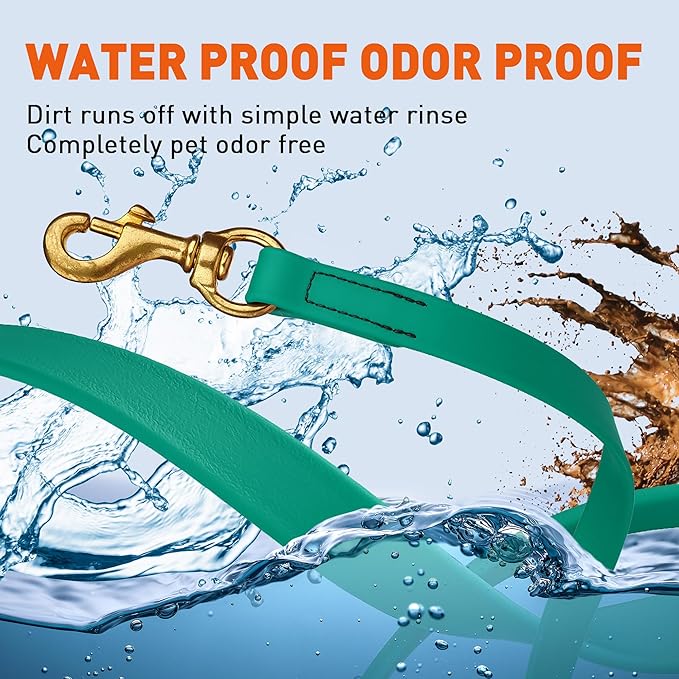 Viper Biothane K9 Working Dog Leash Waterproof Lead for Tracking Training Schutzhund Odor-Proof Long Line with Solid Brass Snap for Puppy Medium and Large Dogs, 10ft Teal