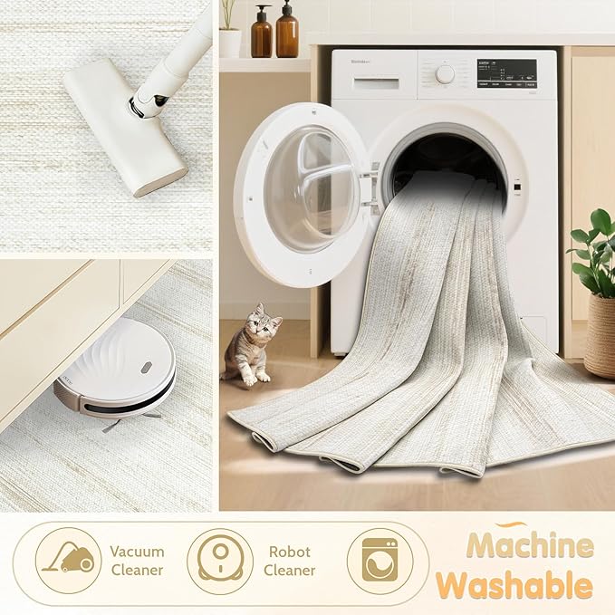 Washable Rug 8x10 Area Rugs: Modern Geometric Rugs for Living Room Non Slip Soft Low Pile Moroccan Indoor Carpet for Bedroom Nursery Dining Room Home Office (Ivory, 8'x10')