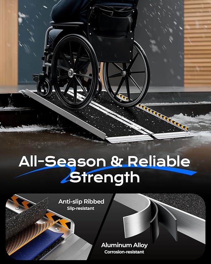 Wheelchair Ramp 4ft, Non-Skid Aluminum Portable Ramps for Wheelchairs for Home Steps, 800 LBS Capacity Wheel Chair Handicap Ramp for Entry, Doorway, Homes, Stairs 48" Lx 29.2" Wx2H
