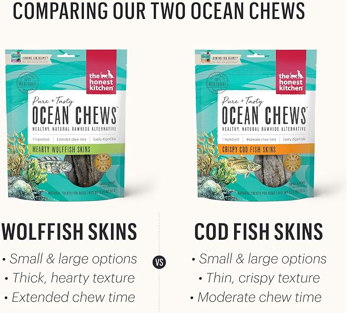 The Honest Kitchen Human Grade Ocean Chews™ Hearty Wolffish Skins Dog Treats, 3.25 oz (Beams™)
