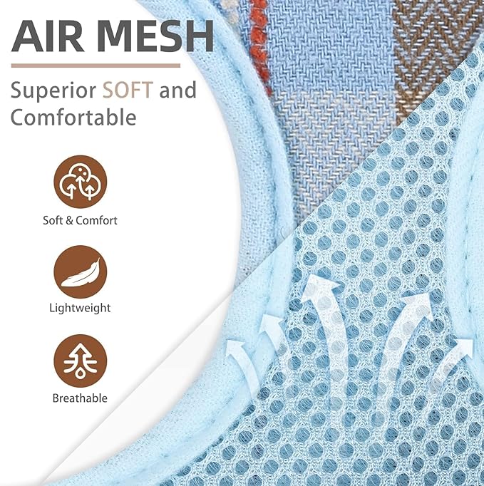 PUPTECK Soft Mesh Dog Harness and Leash Set Pet Puppy Cat Comfort Padded Vest No Pull Harnesses, Blue&Brown, L