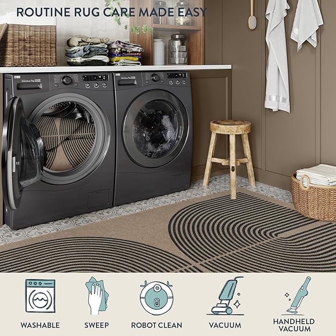 Lahome Modern Rainbow Easy Jute 6x9 Rug, Large Living Room Carpet Washable Outdoor Patio Dining Room Rug, Non Slip Indoor Outdoor Carpet for Backyard Deck Office Decor