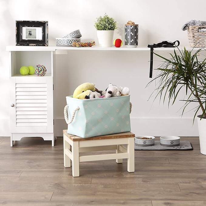 Bone Dry Pet Storage Paw and Bone, Trellis Collection, Small Rectangle, 14x8x9, Aqua