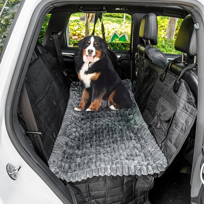 Non-Slip Dog Bed Mat for Car, Fuzzy Backseat Pet Mat, Travel Pet-Friendly Seat Cover for Cars, Compatible with Backseat Extenders and Seat Protectors 24.8x54 inch