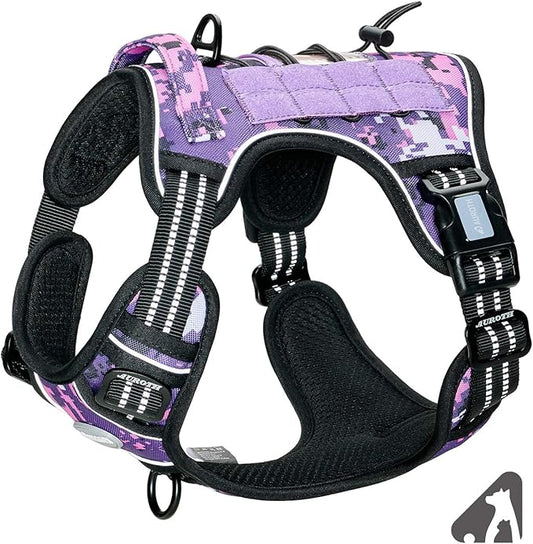 AUROTH Tactical Dog Harness for Small Medium Large Dogs No Pull Adjustable Pet Harness Reflective K9 Working Training Easy Control Pet Vest Military Service Dog Harnesses (S, Purple Camo)