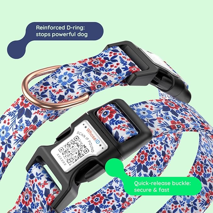 WhoseID Airtag Dog Collar,with Waterproof airtag Holder竊똎riginal Stylish Cute Pattern Design.QR Code ID Buckle竊똂omfortable Soft Cotton for Small Medium Large Dogs