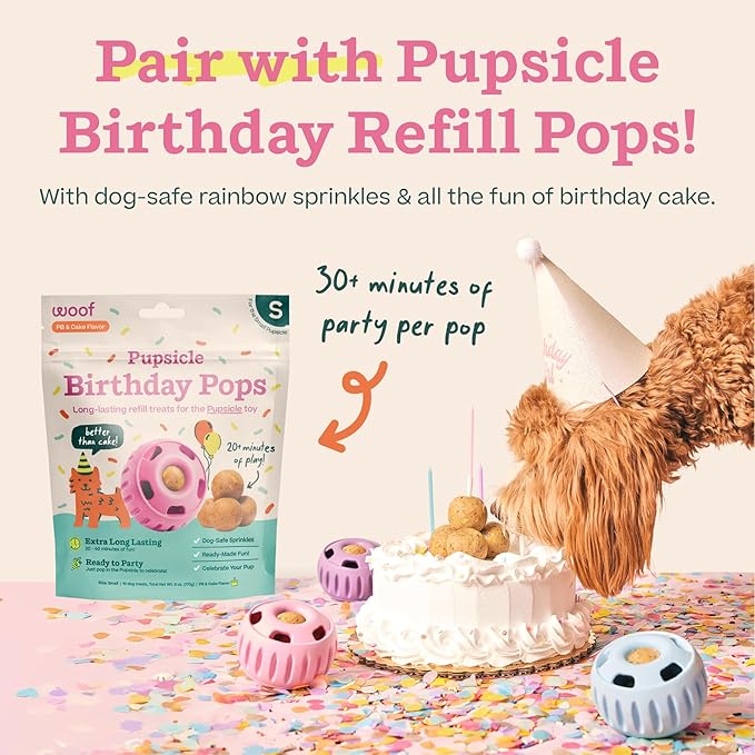 WOOF Party Pupsicle - Long-Lasting Interactive Dog Toys for Boredom - Low-Mess Design - Birthday Gifts for Dogs - XL Dog Toys - Buddy Blue
