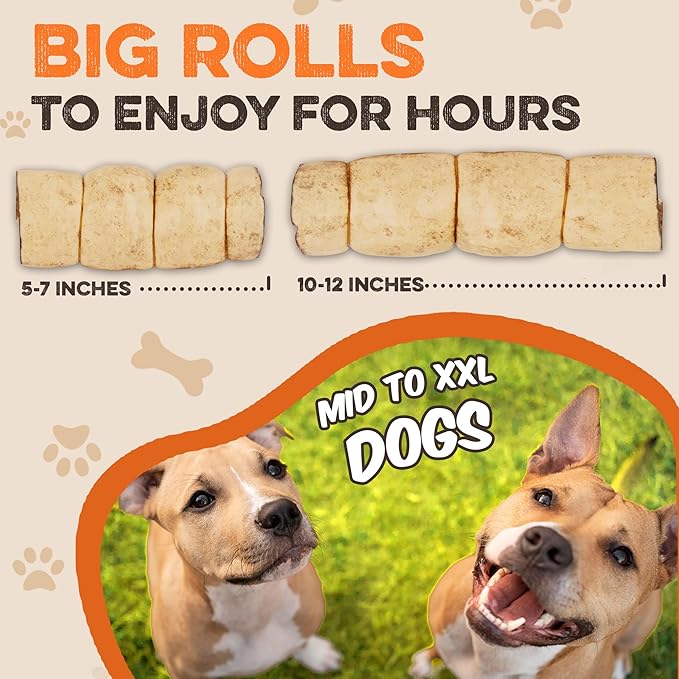 Premium Beef Cheek Rolls for Dogs 5-7" - (5-Pack), Peanut Butter Flavored Long Lasting, Safe & Natural Rawhide Alternative Chews, Ideal for Large Dogs & Aggressive Chewers, Supports Dental Health