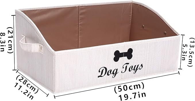 Morezi Linen-cotton blend dog toy basket and dog toy box, dog toy basket storage - Perfect for organizing pet toys, blankets, leashes, chew toys - Beige - Dog