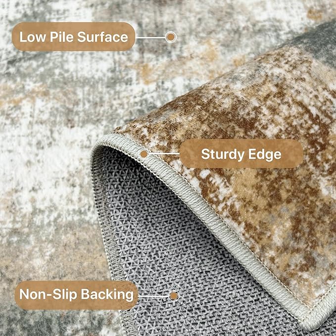 Runner Rug for Hallway Kitchen, 2'6"x10' Machine Washable Runners Rug for Entryway, Soft Modern Abstract Throw Rugs, Low Pile Floor Cover with Non Slip Backing, Orange Green