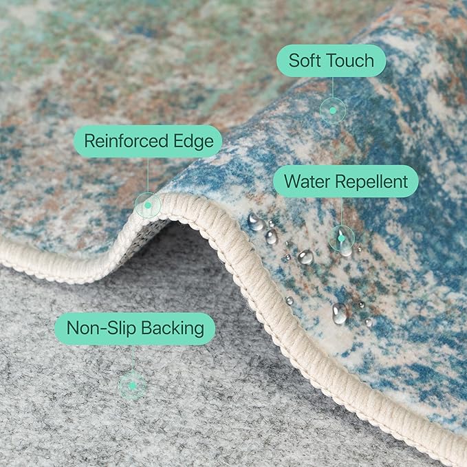 Area Rugs 7'6"x9'6" for Living Room Bedroom, Modern Abstract Machine Washable Rug, Large Soft Low Pile Floor Carpet with Non Slip Backing for Dining Room, Blue Green