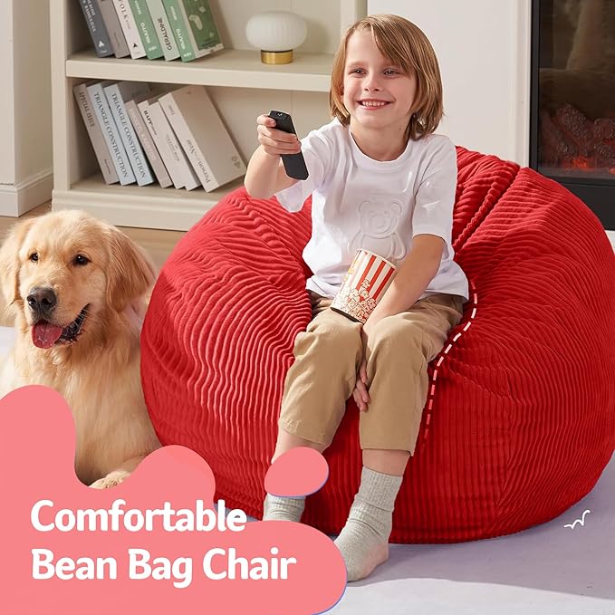 Homguava 2.5FT Bean Bag Chair,Teardrop Bean Bags Small Beanbag Chair with Memory Foam Filled and Ultra Soft Corduroy Cover for Living Room, Bedroom(Red)