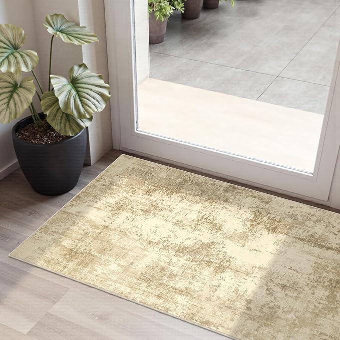 LEPEII 2x3 Rug, Modern Abstract Area Rugs for Entryway, Small Non-Slip Throw Rugs for Kitchen, Bathroom, Low Pile Lightweight Rectangle Washable Rug-Beige