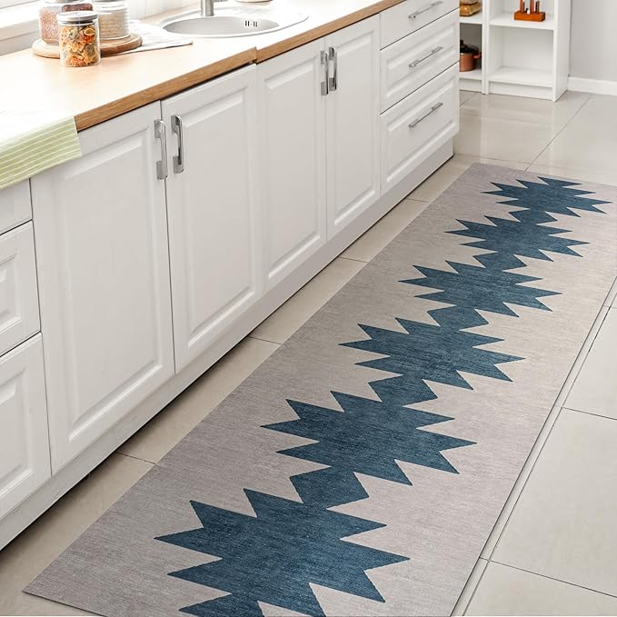 JONATHAN Y Machine Washable Gray/Blue Runner Rug 2X8 ft, Chayton Minimalist Geometric for Living Room, Bedroom, Kitchen, Office, Easy-Cleaning, High Traffic, Pet-Friendly, Non-Shedding (WSH110D-28)