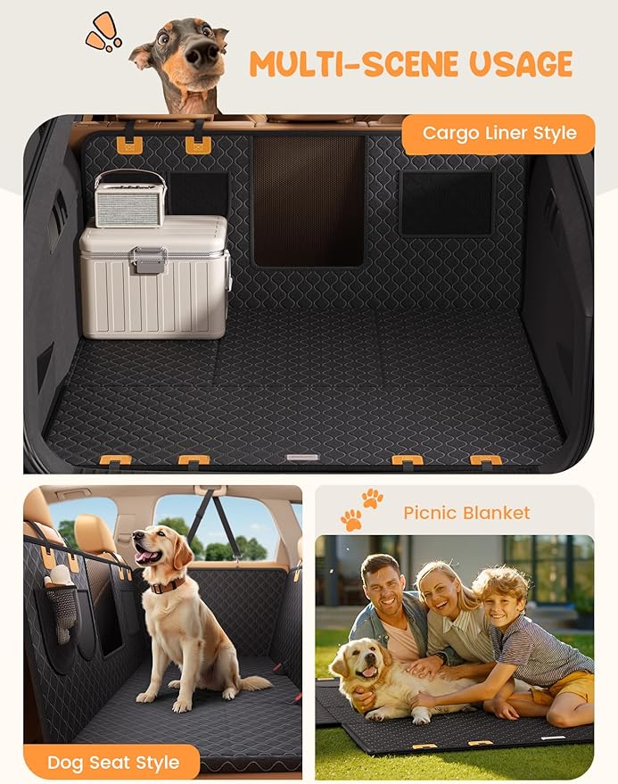 Lamicall Dog Car Seat Cover for Back Seat - [Upgraded Anti-Ripped] Back Seat Extender for Dogs Hard Bottom, Waterproof Dog Hammock for Car with Mesh Window, Pet Backseat Protector SUV & Small Truck L
