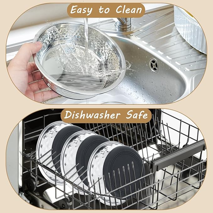 kathson Stainless Steel Dog Bowls 3 PCS Durable Dog Bowls with Rubber Non-Slip Base Cat Dishes for Water and Food Dishwasher Safe for Feeding Small/Medium/Large Sized Pets(8.7in)